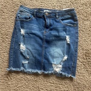Machine Blue Distressed Mini Skirt
